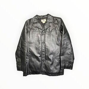 Shaver Lake Leather Jacket Mens L Black‎ Button Front Mid Length Quilted Lining